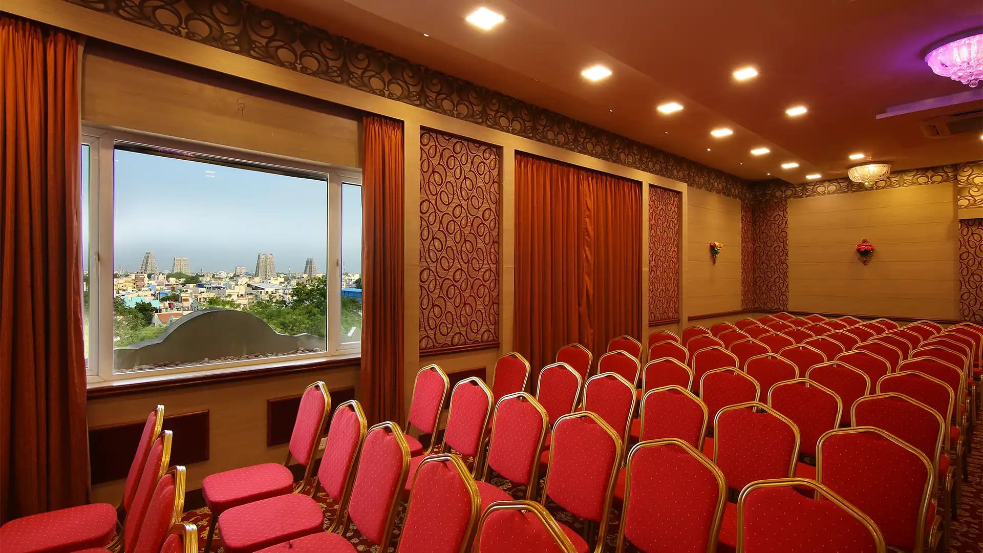 Majestic Hall arranged in theatre rows for a corporate conference in Madurai